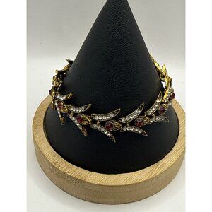 Vintage Baroque Victorian Ruby Red Crystal Fishtail Bracelet Gold Tone Goth